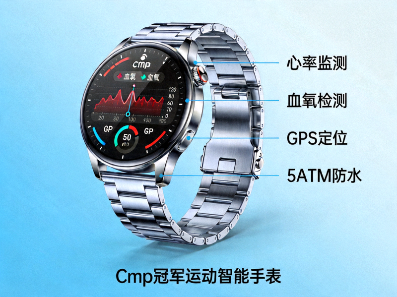 Cmp冠军运动智能手表 - 心率血氧GPS多功能防水